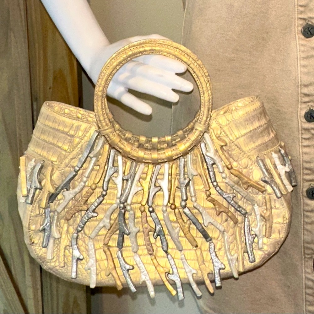 Exquisite Nancy Gonzalez Genuine crocodile alligator Gold Silver tote metallic
